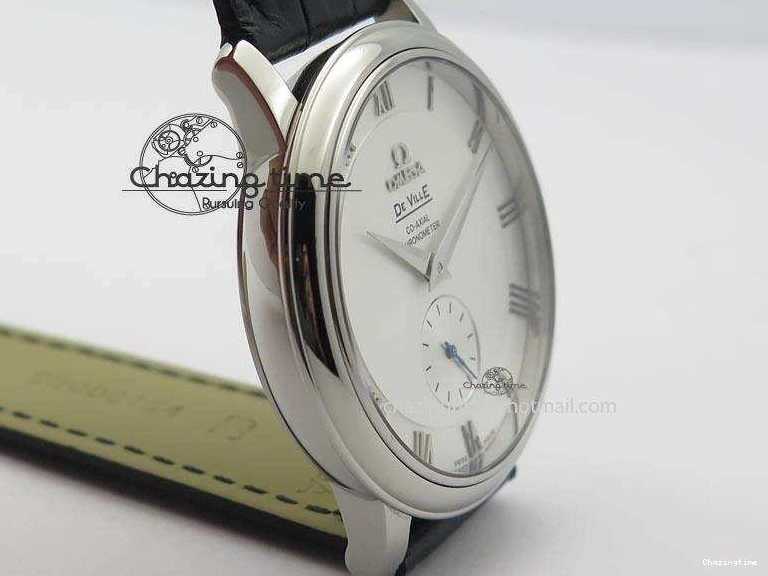0205 Flexible De Ville MK 1:1 Best Edition SS White Dial On Black Leather Asian Seagull T1701 (Sec@6) 8244